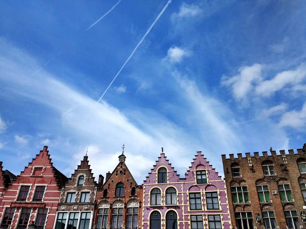 Grote Markt Blue Sky Sunlight Bruges Belgium