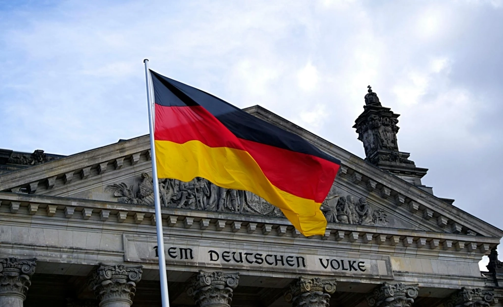 Germany Flag In Front Of Building