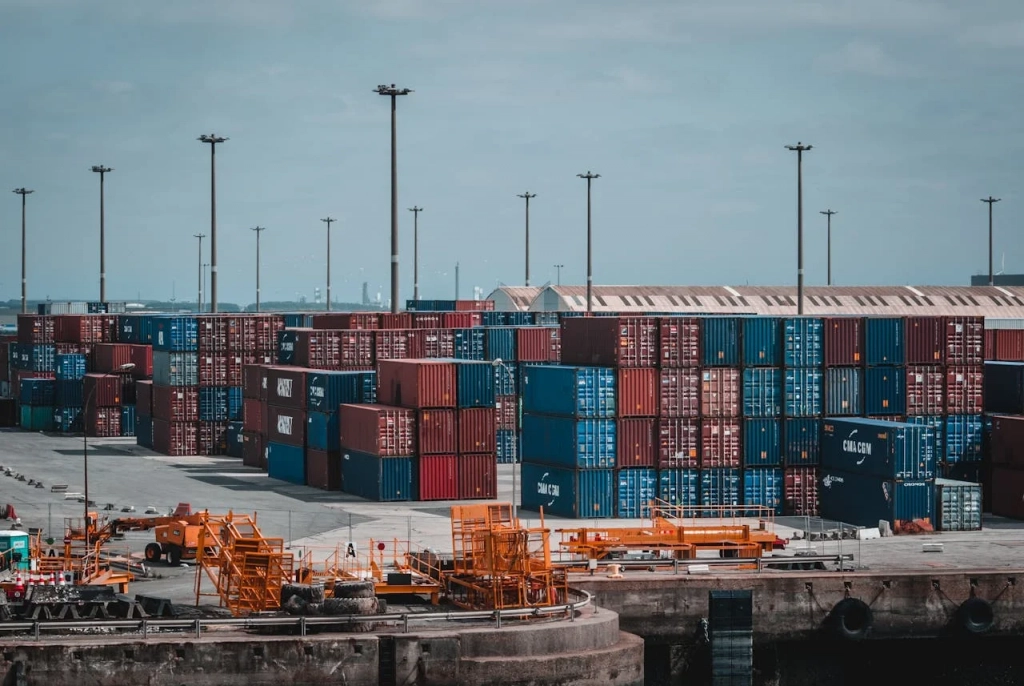 Intermodal Container Stacked On Port